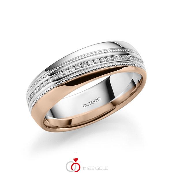 bicolor Memoire-Trauring/Ehering in Weißgold 585 Rotgold 585 vollausgefasst mit zus. 0,28 ct. Brillant tw, si von acredo - A-1757-13 bicolor Memoire-Trauring/Ehering in Weißgold 585 Rotgold 585 vollausgefasst mit zus. 0,28 ct. Brillant tw, si von acredo - A-1757-13