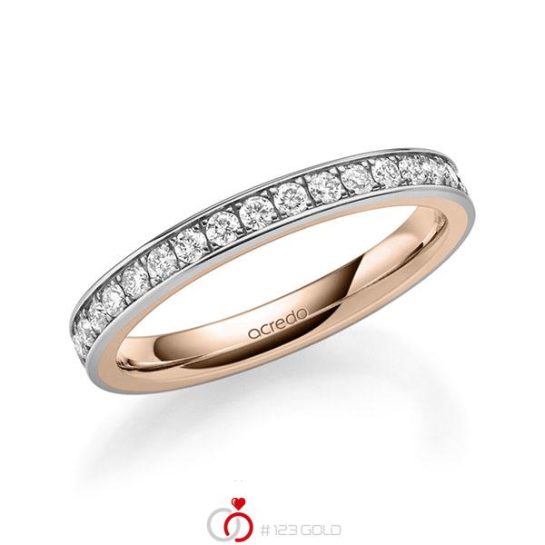 Bicolor Memoire-trouwring in buiten grijsgoud 14 kt. , binnen roodgoud 14 kt. half gezet met in totaal 0,34 ct. Briljant tw/si van acredo - A-1679-14 Bicolor Memoire-trouwring in buiten grijsgoud 14 kt. , binnen roodgoud 14 kt. half gezet met in totaal 0,34 ct. Briljant tw/si van acredo - A-1679-14