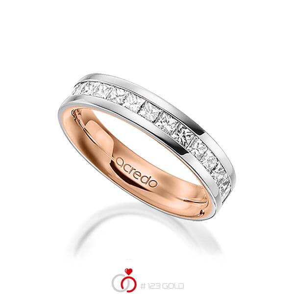 Bicolor Memoire-trouwring in buiten grijsgoud 14 kt. , binnen roodgoud 14 kt. half gezet met in totaal 0,98 ct. Princess-Diamant tw/si van acredo - A-1556-3 Bicolor Memoire-trouwring in buiten grijsgoud 14 kt. , binnen roodgoud 14 kt. half gezet met in totaal 0,98 ct. Princess-Diamant tw/si van acredo - A-1556-3