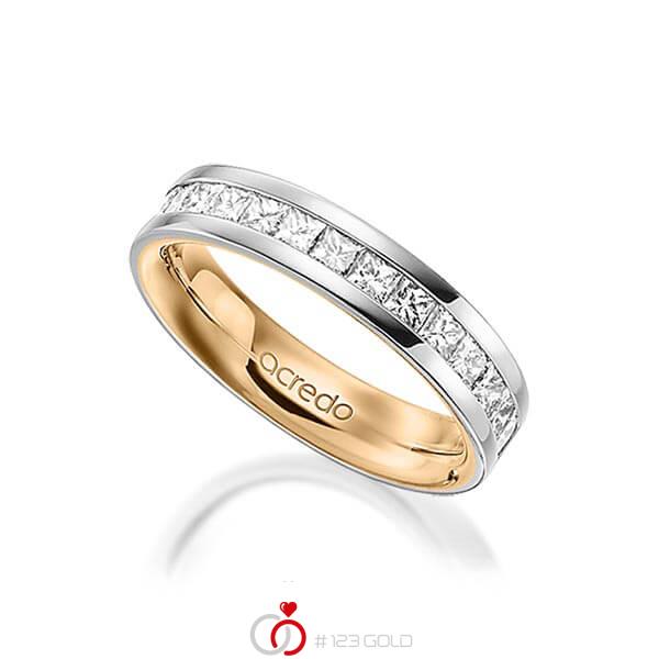Bicolor Memoire-trouwring in buiten platina 950 , binnen roségoud 18 kt. half gezet met in totaal 0,98 ct. Princess-Diamant tw/si van acredo - A-1556-10 Bicolor Memoire-trouwring in buiten platina 950 , binnen roségoud 18 kt. half gezet met in totaal 0,98 ct. Princess-Diamant tw/si van acredo - A-1556-10
