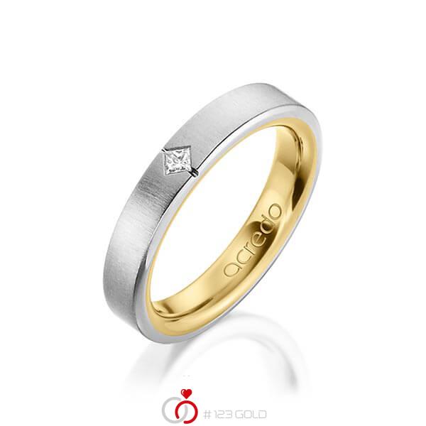 bicolor Trauring/Ehering in außen Graugold 585 , innen Gelbgold 585 mit zus. 0,05 ct. Prinzess-Diamant tw, si von acredo - A-1479-2 bicolor Trauring/Ehering in außen Graugold 585 , innen Gelbgold 585 mit zus. 0,05 ct. Prinzess-Diamant tw, si von acredo - A-1479-2