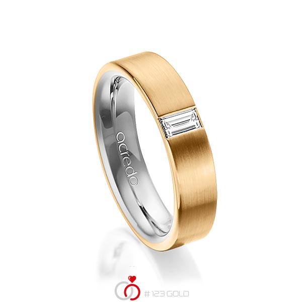 bicolor Trauring/Ehering in aussen Roségold 585 , innen Graugold 585 mit zus. 0,2 ct. Baguette-Diamant tw, vs von acredo - A-1481-10 bicolor Trauring/Ehering in aussen Roségold 585 , innen Graugold 585 mit zus. 0,2 ct. Baguette-Diamant tw, vs von acredo - A-1481-10