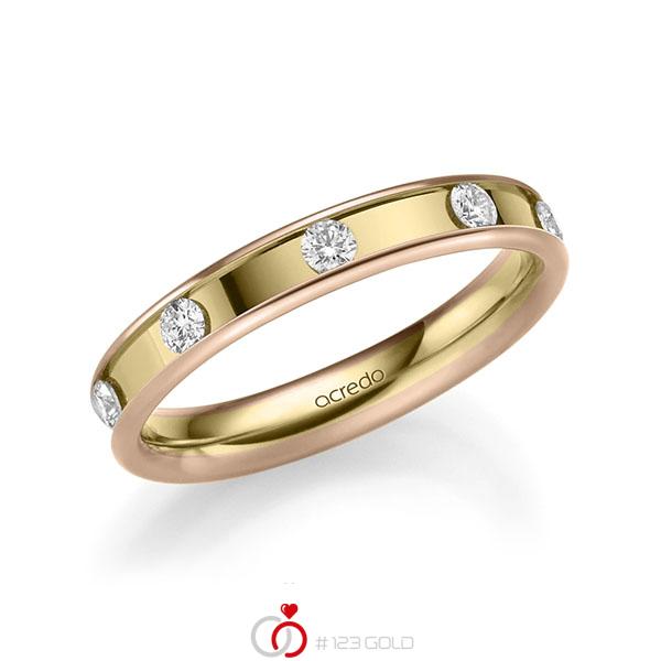 bicolor Trauring/Ehering in Rotgold 585 Gelbgold 585 mit zus. 0,45 ct. Brillant tw, vs von acredo - A-2210-3 bicolor Trauring/Ehering in Rotgold 585 Gelbgold 585 mit zus. 0,45 ct. Brillant tw, vs von acredo - A-2210-3