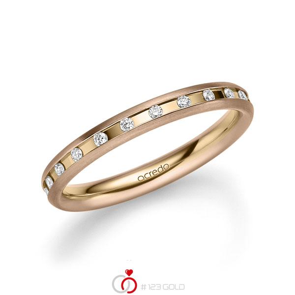 bicolor Trauring/Ehering in Rotgold 585 Roségold 585 mit zus. 0,22 ct. Brillant tw, si von acredo - A-2216-3 bicolor Trauring/Ehering in Rotgold 585 Roségold 585 mit zus. 0,22 ct. Brillant tw, si von acredo - A-2216-3