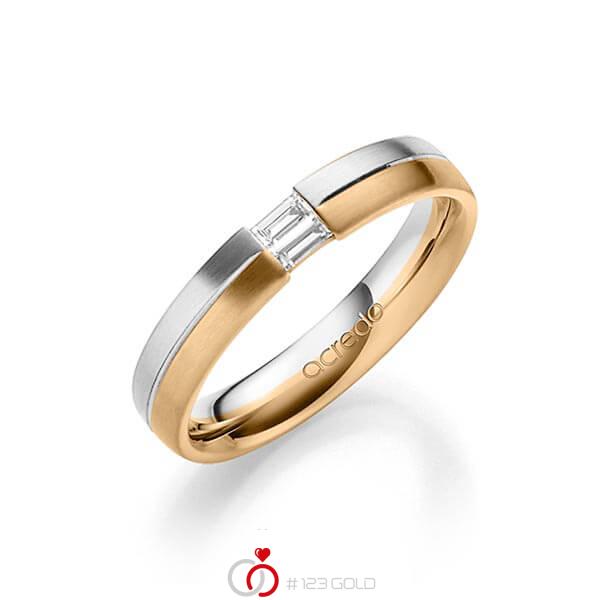 bicolor Trauring/Ehering in Weissgold 585 Roségold 585 mit zus. 0,1 ct. Baguette-Diamant tw, vs von acredo - A-1638-1 bicolor Trauring/Ehering in Weissgold 585 Roségold 585 mit zus. 0,1 ct. Baguette-Diamant tw, vs von acredo - A-1638-1