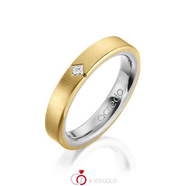 Bicolor trouwring in buiten geelgoud 14 kt. , binnen grijsgoud 14 kt. met in totaal 0,05 ct. Princess-Diamant tw/si van acredo - A-1479-11 Bicolor trouwring in buiten geelgoud 14 kt. , binnen grijsgoud 14 kt. met in totaal 0,05 ct. Princess-Diamant tw/si van acredo - A-1479-11