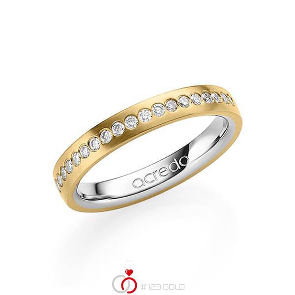 Bicolor trouwring in buiten geelgoud 14 kt. , binnen grijsgoud 14 kt. met in totaal 0,225 ct. Briljant tw/si van acredo - A-1551-2 Bicolor trouwring in buiten geelgoud 14 kt. , binnen grijsgoud 14 kt. met in totaal 0,225 ct. Briljant tw/si van acredo - A-1551-2