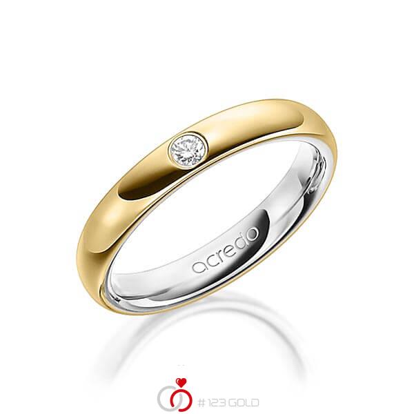 Bicolor trouwring in buiten geelgoud 18 kt. , binnen platina 950 met in totaal 0,06 ct. Briljant tw/si van acredo - A-1476-12 Bicolor trouwring in buiten geelgoud 18 kt. , binnen platina 950 met in totaal 0,06 ct. Briljant tw/si van acredo - A-1476-12