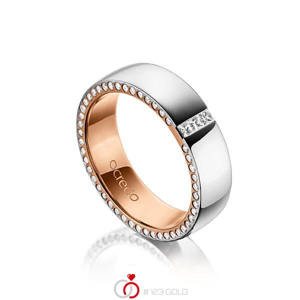 Bicolor trouwring in buiten grijsgoud 14 kt. , binnen roodgoud 14 kt. met in totaal 0,325 ct. Princess-Diamant & Briljant tw/si van acredo - A-1496-3 Bicolor trouwring in buiten grijsgoud 14 kt. , binnen roodgoud 14 kt. met in totaal 0,325 ct. Princess-Diamant & Briljant tw/si van acredo - A-1496-3