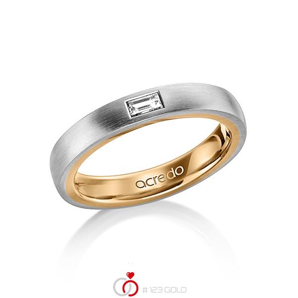 Bicolor trouwring in buiten grijsgoud 14 kt. , binnen roségoud 14 kt. met in totaal 0,15 ct. Baguette-Diamant tw,vs van acredo - A-1478-3 Bicolor trouwring in buiten grijsgoud 14 kt. , binnen roségoud 14 kt. met in totaal 0,15 ct. Baguette-Diamant tw,vs van acredo - A-1478-3