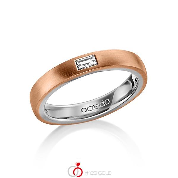 Bicolor trouwring in buiten roodgoud 14 kt. , binnen grijsgoud 14 kt. met in totaal 0,15 ct. Baguette-Diamant tw,vs van acredo - A-1478-11 Bicolor trouwring in buiten roodgoud 14 kt. , binnen grijsgoud 14 kt. met in totaal 0,15 ct. Baguette-Diamant tw,vs van acredo - A-1478-11