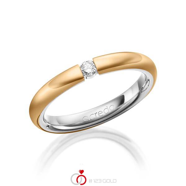 Bicolor trouwring in buiten roségoud 18 kt. , binnen platina 950 met in totaal 0,08 ct. Briljant tw/si van acredo - A-1475-10 Bicolor trouwring in buiten roségoud 18 kt. , binnen platina 950 met in totaal 0,08 ct. Briljant tw/si van acredo - A-1475-10
