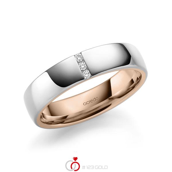 Bicolor trouwring in buiten witgoud 14 kt. , binnen roodgoud 14 kt. met in totaal 0,06 ct. Briljant tw/si van acredo - A-1940-21 Bicolor trouwring in buiten witgoud 14 kt. , binnen roodgoud 14 kt. met in totaal 0,06 ct. Briljant tw/si van acredo - A-1940-21