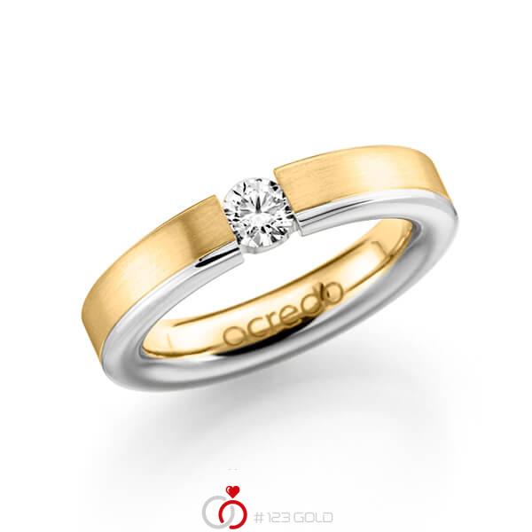 Bicolor trouwring in geelgoud 14 kt. witgoud 14 kt. met 0,3 ct. Briljant tw/si van acredo - A-1121-5 Bicolor trouwring in geelgoud 14 kt. witgoud 14 kt. met 0,3 ct. Briljant tw/si van acredo - A-1121-5