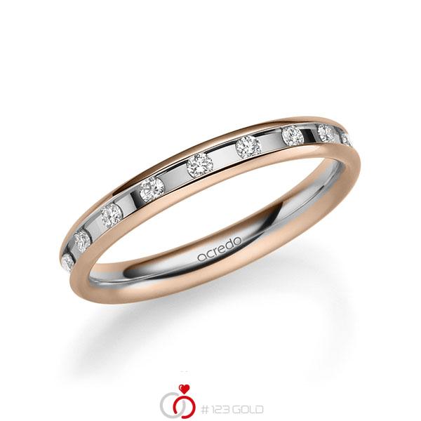 Bicolor trouwring in roodgoud 14 kt. grijsgoud 14 kt. met in totaal 0,18 ct. Briljant tw/si van acredo - A-2217-7 Bicolor trouwring in roodgoud 14 kt. grijsgoud 14 kt. met in totaal 0,18 ct. Briljant tw/si van acredo - A-2217-7