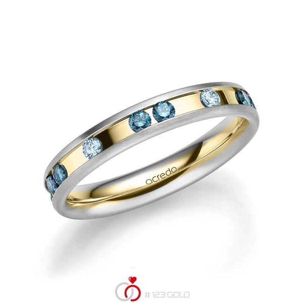 Bicolor trouwring in witgoud 14 kt. geelgoud 14 kt. met in totaal 0,6 ct. Briljant iceblue oceanblue van acredo - A-2218-6 Bicolor trouwring in witgoud 14 kt. geelgoud 14 kt. met in totaal 0,6 ct. Briljant iceblue oceanblue van acredo - A-2218-6