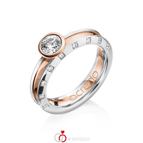 Bicolor trouwring in witgoud 14 kt. roodgoud 14 kt. met 0,5 ct. + in totaal 0,09 ct. Briljant & Briljanten tw,vs tw/si van acredo - A-1200-10 Bicolor trouwring in witgoud 14 kt. roodgoud 14 kt. met 0,5 ct. + in totaal 0,09 ct. Briljant & Briljanten tw,vs tw/si van acredo - A-1200-10