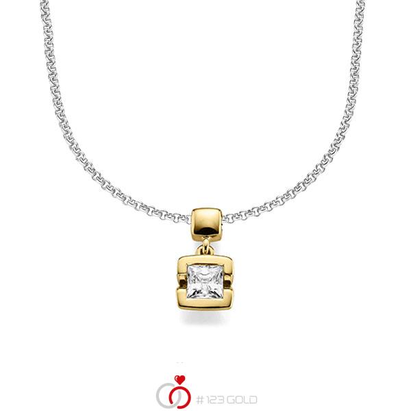 collier met hanger in geelgoud 14 kt. met 0,5 ct. Princess-Diamant tw,vs van acredo - A-1610-8 collier met hanger in geelgoud 14 kt. met 0,5 ct. Princess-Diamant tw,vs van acredo - A-1610-8
