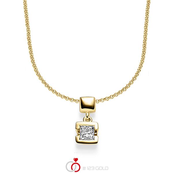 collier met hanger in geelgoud 14 kt. met in totaal 0,25 ct. Princess-Diamant tw,vs van acredo - A-1610-5 collier met hanger in geelgoud 14 kt. met in totaal 0,25 ct. Princess-Diamant tw,vs van acredo - A-1610-5