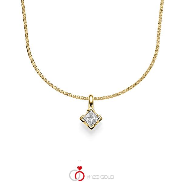 collier met hanger in geelgoud 14 kt. met in totaal 0,25 ct. Princess-Diamant tw/si van acredo - A-1643-4 collier met hanger in geelgoud 14 kt. met in totaal 0,25 ct. Princess-Diamant tw/si van acredo - A-1643-4