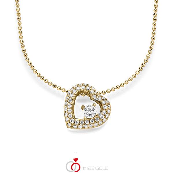 collier met hanger in geelgoud 14 kt. met in totaal 0,636 ct. Briljant tw/si van acredo - A-1545-6 collier met hanger in geelgoud 14 kt. met in totaal 0,636 ct. Briljant tw/si van acredo - A-1545-6