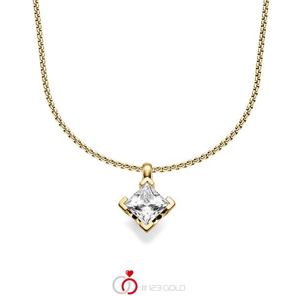 Kette mit Anhänger in Gelbgold 585 mit 1 ct. Prinzess-Diamant tw, vs von acredo - A-1546-10 Kette mit Anhänger in Gelbgold 585 mit 1 ct. Prinzess-Diamant tw, vs von acredo - A-1546-10