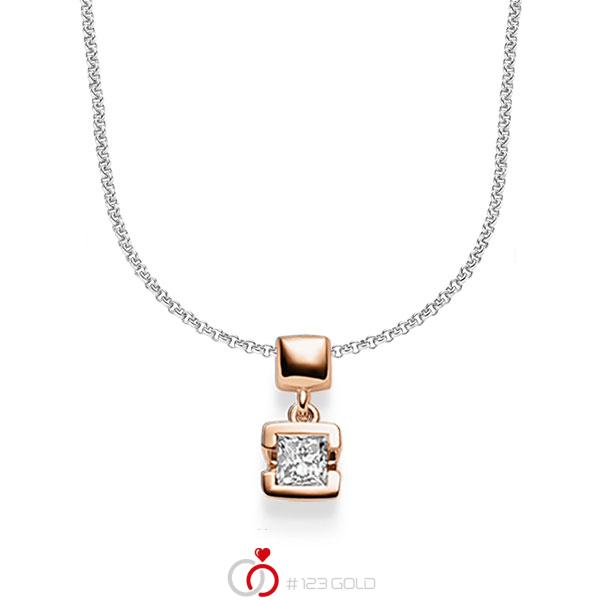 Kette mit Anhänger in Rotgold 585 mit zus. 0,25 ct. Prinzess-Diamant tw, si von acredo - A-1610-11 Kette mit Anhänger in Rotgold 585 mit zus. 0,25 ct. Prinzess-Diamant tw, si von acredo - A-1610-11