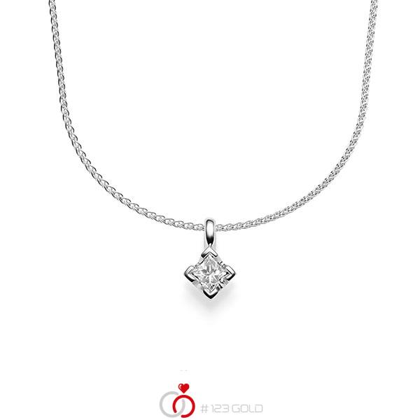Kette mit Anhänger in Weißgold 585 mit zus. 0,2 ct. Prinzess-Diamant tw, vs von acredo - A-1643-1 Kette mit Anhänger in Weißgold 585 mit zus. 0,2 ct. Prinzess-Diamant tw, vs von acredo - A-1643-1