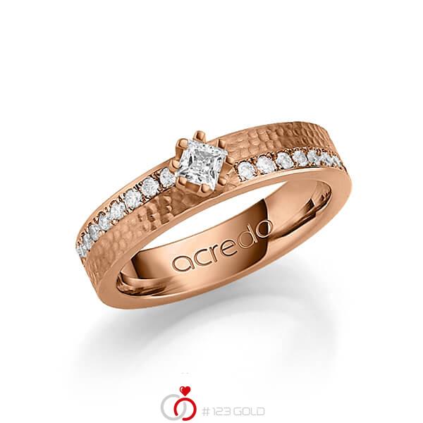 klassieke trouwring in roodgoud 14 kt. hamerslag met in totaal 0,74 ct. Briljant & Princess-Diamant tw/si van acredo - A-1247-11 klassieke trouwring in roodgoud 14 kt. hamerslag met in totaal 0,74 ct. Briljant & Princess-Diamant tw/si van acredo - A-1247-11