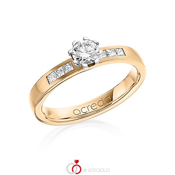 klassieke trouwring in roségoud 14 kt. met 0,4 ct. + in totaal 0,18 ct. Briljant & Princess-Diamant tw,vs tw/si van acredo - A-1268-1 klassieke trouwring in roségoud 14 kt. met 0,4 ct. + in totaal 0,18 ct. Briljant & Princess-Diamant tw,vs tw/si van acredo - A-1268-1