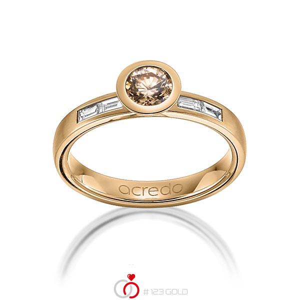klassieke trouwring in roségoud 14 kt. met 0,5 ct. + in totaal 0,24 ct. Briljanten & Baguette-Diamant Cognac tw,vs van acredo - A-1273-7 klassieke trouwring in roségoud 14 kt. met 0,5 ct. + in totaal 0,24 ct. Briljanten & Baguette-Diamant Cognac tw,vs van acredo - A-1273-7