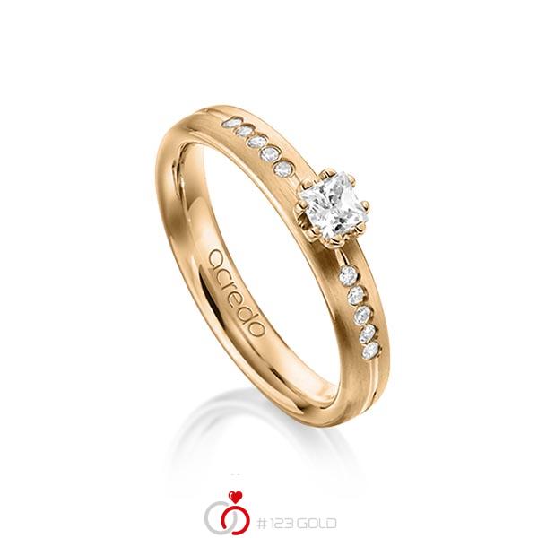Klassieke trouwring in roségoud 14 kt. met in totaal 0,33 ct. Princess-Diamant & Briljant tw/si van acredo - A-1280-4 Klassieke trouwring in roségoud 14 kt. met in totaal 0,33 ct. Princess-Diamant & Briljant tw/si van acredo - A-1280-4
