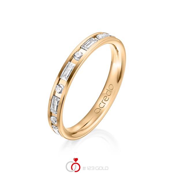 Klassieke trouwring in roségoud 14 kt. met in totaal 0,765 ct. Briljant & Baguette-Diamant tw/si tw,vs van acredo - A-1271-3 Klassieke trouwring in roségoud 14 kt. met in totaal 0,765 ct. Briljant & Baguette-Diamant tw/si tw,vs van acredo - A-1271-3