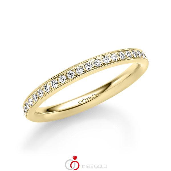 klassischer Memoire-Trauring/Ehering in Gelbgold 585 halbausgefasst mit zus. 0,22 ct. Brillant tw, si von acredo - A-1725-2 klassischer Memoire-Trauring/Ehering in Gelbgold 585 halbausgefasst mit zus. 0,22 ct. Brillant tw, si von acredo - A-1725-2