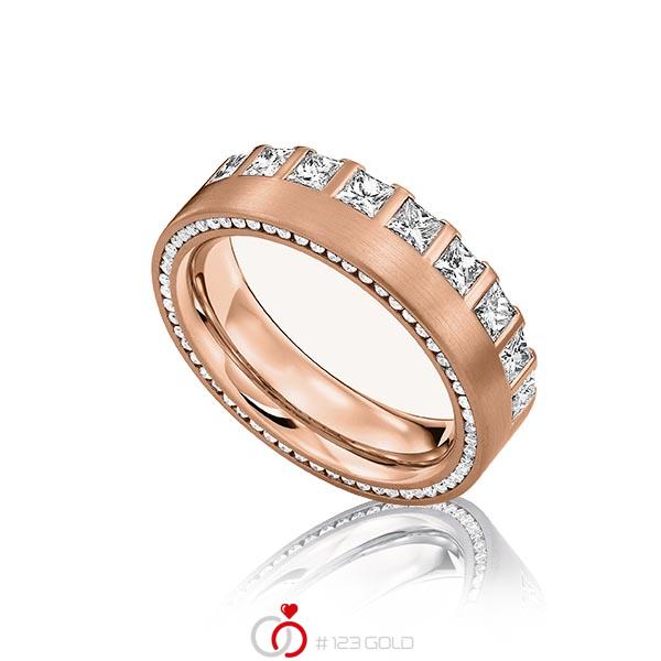 klassischer Memoire-Trauring/Ehering in Rotgold 585 vollausgefasst mit zus. 1,28 ct. Prinzess-Diamant & Brillant tw, vs von acredo - A-1221-3 klassischer Memoire-Trauring/Ehering in Rotgold 585 vollausgefasst mit zus. 1,28 ct. Prinzess-Diamant & Brillant tw, vs von acredo - A-1221-3