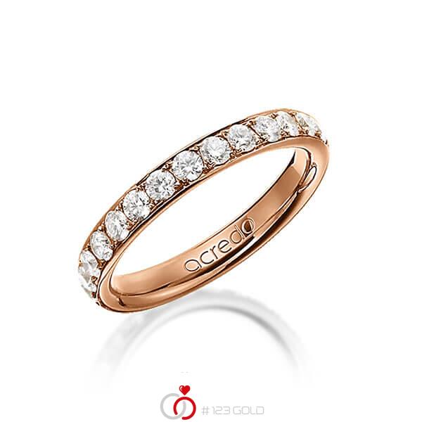 klassischer Memoire-Trauring/Ehering in Rotgold 585 vollausgefasst mit zus. 1,35 ct. Brillant r, if von acredo - A-1255-4 klassischer Memoire-Trauring/Ehering in Rotgold 585 vollausgefasst mit zus. 1,35 ct. Brillant r, if von acredo - A-1255-4