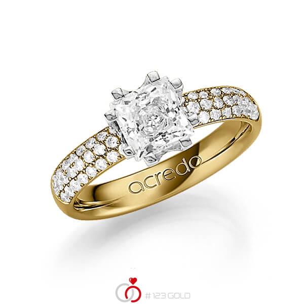 klassischer Trauring/Ehering in Gelbgold 585 mit 1 ct. + zus. 0,432 ct. Prinzess-Diamant & Brillant tw, vs tw, si von acredo - A-1249-12 klassischer Trauring/Ehering in Gelbgold 585 mit 1 ct. + zus. 0,432 ct. Prinzess-Diamant & Brillant tw, vs tw, si von acredo - A-1249-12