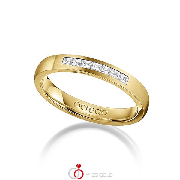 klassischer Trauring/Ehering in Gelbgold 750 mit zus. 0,21 ct. Prinzess-Diamant tw, si von acredo - A-1269-7 klassischer Trauring/Ehering in Gelbgold 750 mit zus. 0,21 ct. Prinzess-Diamant tw, si von acredo - A-1269-7