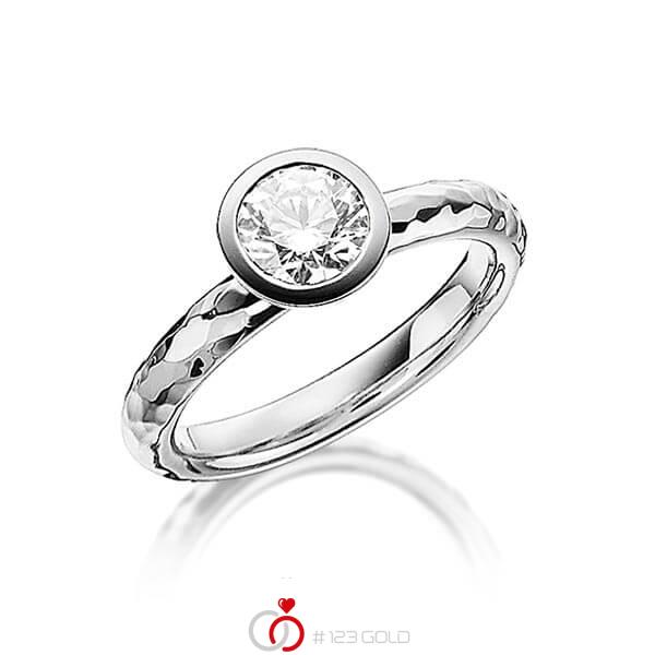 klassischer Trauring/Ehering in Graugold 585 gehämmert Struktur mit 1 ct. Brillant r, if von acredo - A-1250-2 klassischer Trauring/Ehering in Graugold 585 gehämmert Struktur mit 1 ct. Brillant r, if von acredo - A-1250-2