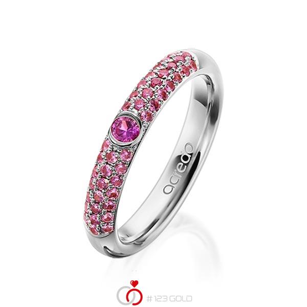 klassischer Trauring/Ehering in Graugold 585 mit zus. 0,416 ct. Brillant Saphir Pink (A 10) Saphir Hellpink (A 6) von acredo - A-1911-8 klassischer Trauring/Ehering in Graugold 585 mit zus. 0,416 ct. Brillant Saphir Pink (A 10) Saphir Hellpink (A 6) von acredo - A-1911-8