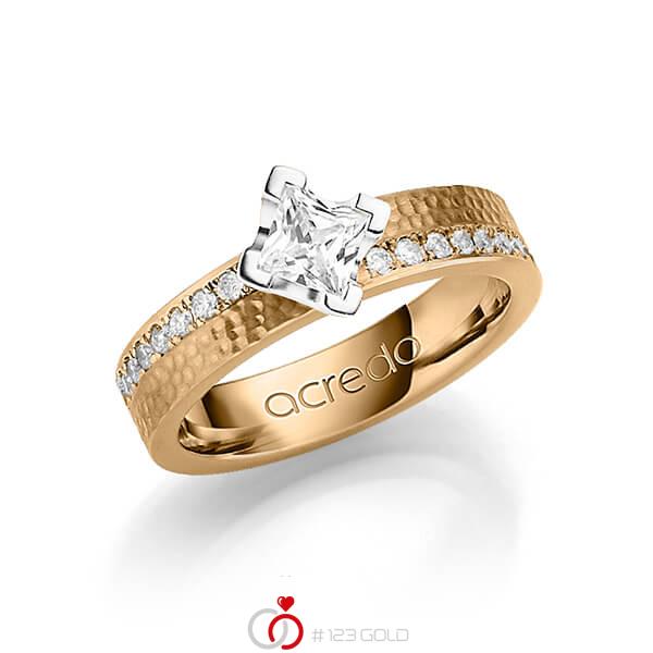 klassischer Trauring/Ehering in Roségold 585 gehämmert Struktur mit 0,5 ct. + zus. 0,54 ct. Prinzess-Diamant & Brillant tw, vs tw, si von acredo - A-1247-17 klassischer Trauring/Ehering in Roségold 585 gehämmert Struktur mit 0,5 ct. + zus. 0,54 ct. Prinzess-Diamant & Brillant tw, vs tw, si von acredo - A-1247-17