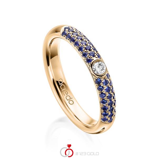 klassischer Trauring/Ehering in Roségold 585 mit zus. 0,416 ct. Brillant Saphir Blau (A 10) tw, si von acredo - A-1911-5 klassischer Trauring/Ehering in Roségold 585 mit zus. 0,416 ct. Brillant Saphir Blau (A 10) tw, si von acredo - A-1911-5