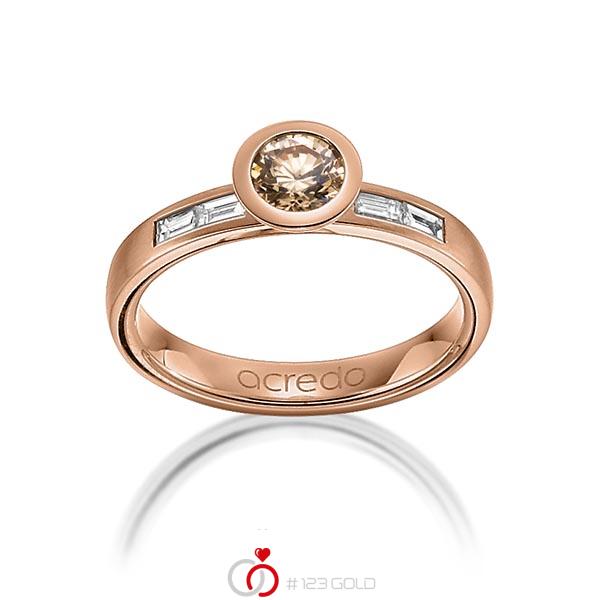 klassischer Trauring/Ehering in Rotgold 585 mit 0,5 ct. + zus. 0,24 ct. Brillant & Baguette-Diamant cognac tw, vs von acredo - A-1273-9 klassischer Trauring/Ehering in Rotgold 585 mit 0,5 ct. + zus. 0,24 ct. Brillant & Baguette-Diamant cognac tw, vs von acredo - A-1273-9