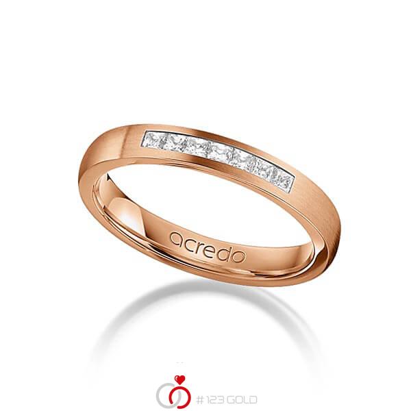 klassischer Trauring/Ehering in Rotgold 585 mit zus. 0,21 ct. Prinzess-Diamant tw, si von acredo - A-1269-5 klassischer Trauring/Ehering in Rotgold 585 mit zus. 0,21 ct. Prinzess-Diamant tw, si von acredo - A-1269-5