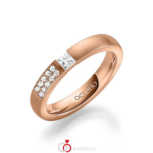 klassischer Trauring/Ehering in Rotgold 585 mit zus. 0,25 ct. Prinzess-Diamant & Brillant tw, si von acredo - A-1636-5 klassischer Trauring/Ehering in Rotgold 585 mit zus. 0,25 ct. Prinzess-Diamant & Brillant tw, si von acredo - A-1636-5