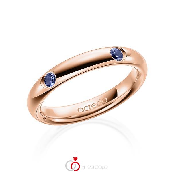 klassischer Trauring/Ehering in Rotgold 585 mit zus. 0,4 ct. Brillant Saphir Hellblau (A 6) von acredo - A-1909-3 klassischer Trauring/Ehering in Rotgold 585 mit zus. 0,4 ct. Brillant Saphir Hellblau (A 6) von acredo - A-1909-3