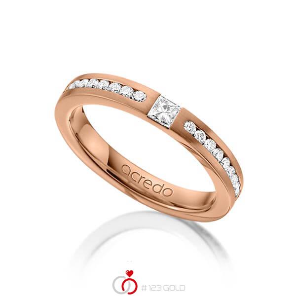 klassischer Trauring/Ehering in Rotgold 585 mit zus. 0,72 ct. Brillant & Prinzess-Diamant tw, si von acredo - A-1241-10 klassischer Trauring/Ehering in Rotgold 585 mit zus. 0,72 ct. Brillant & Prinzess-Diamant tw, si von acredo - A-1241-10