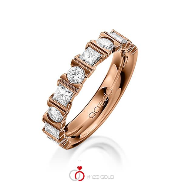 klassischer Trauring/Ehering in Rotgold 585 mit zus. 1,2 ct. Brillant & Prinzess-Diamant tw, vs von acredo - A-1245-5 klassischer Trauring/Ehering in Rotgold 585 mit zus. 1,2 ct. Brillant & Prinzess-Diamant tw, vs von acredo - A-1245-5