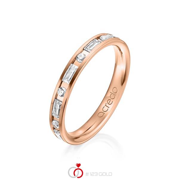 klassischer Trauring/Ehering in Rotgold 750 mit zus. 0,765 ct. Brillant & Baguette-Diamant tw, si tw, vs von acredo - A-1271-7 klassischer Trauring/Ehering in Rotgold 750 mit zus. 0,765 ct. Brillant & Baguette-Diamant tw, si tw, vs von acredo - A-1271-7