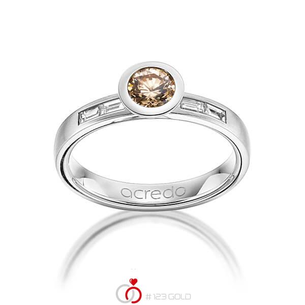 klassischer Trauring/Ehering in Weißgold 585 mit 0,5 ct. + zus. 0,24 ct. Brillant & Baguette-Diamant cognac tw, vs von acredo - A-1273-1 klassischer Trauring/Ehering in Weißgold 585 mit 0,5 ct. + zus. 0,24 ct. Brillant & Baguette-Diamant cognac tw, vs von acredo - A-1273-1
